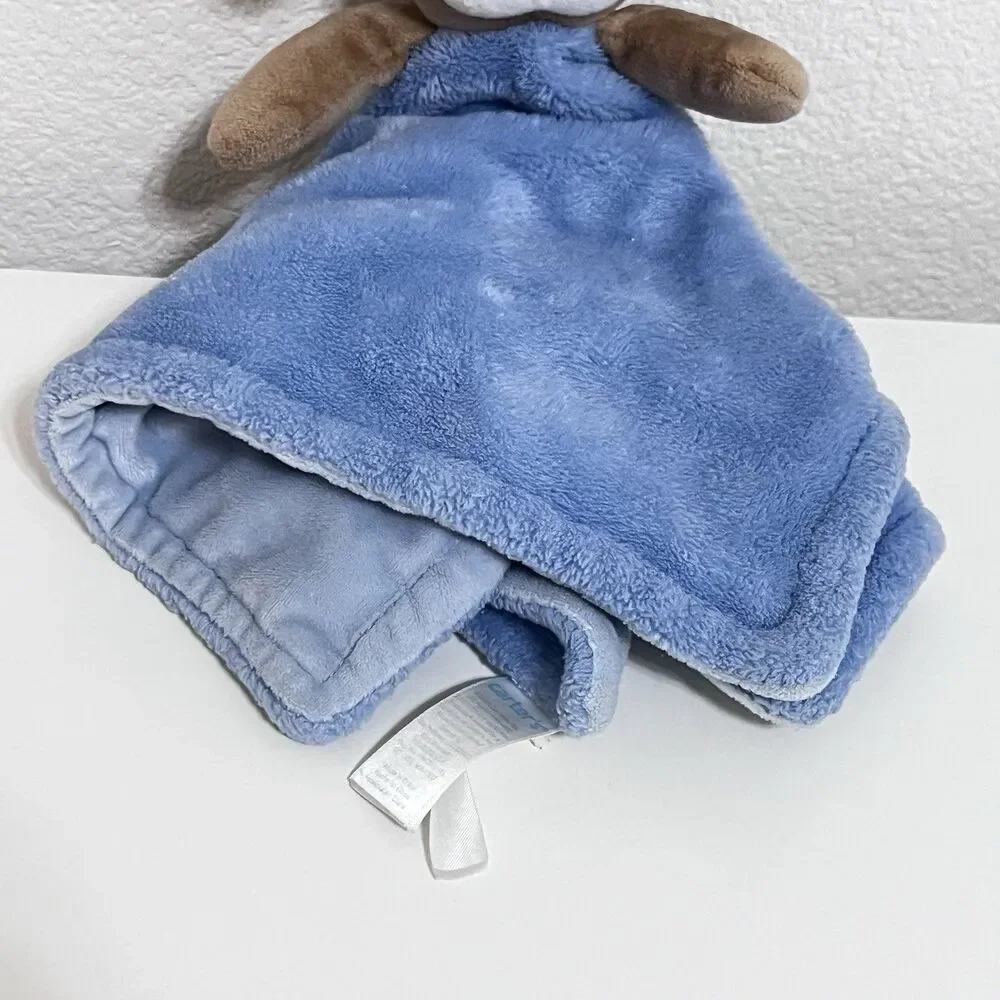 Carter's Tan Puppy Dog Blue Security Blanket Lovey Lovie Blankie